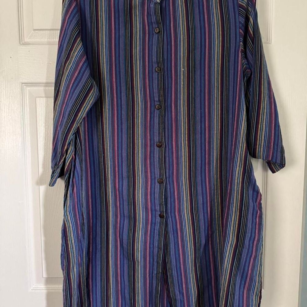 Ganesh Himal Trading Hand Woven Cotton Tunic Shirt Dress XL Multicolor Stripe